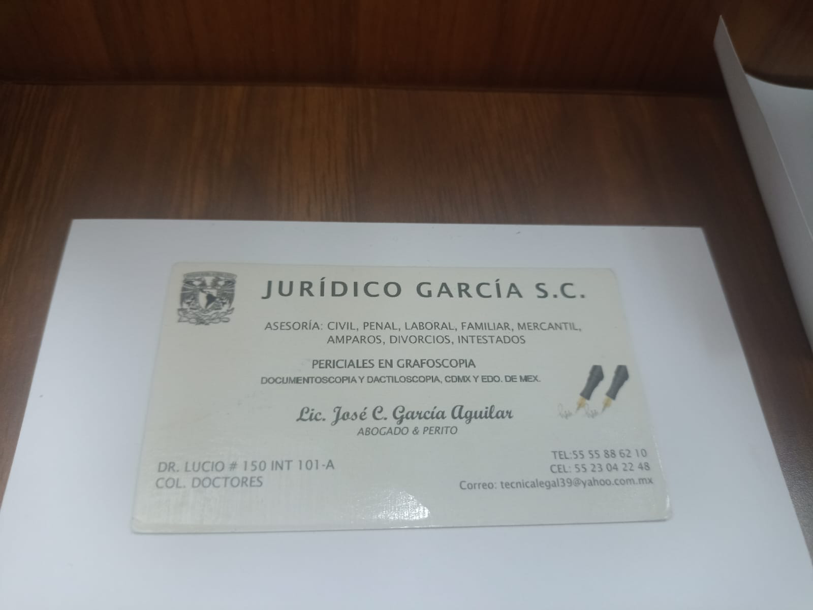 Tarjeta de presentación de Jurídico García S.C.